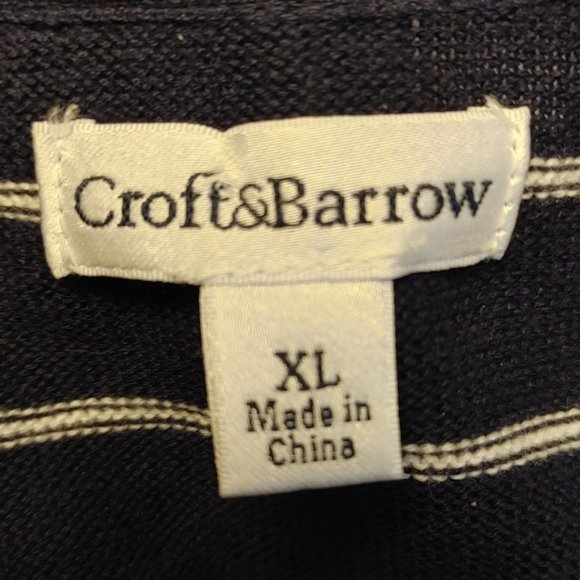 Croft & Barrow Women's Navy Blue/White Long Sleeve Open Front Cardigan XL - Picture 3 of 4